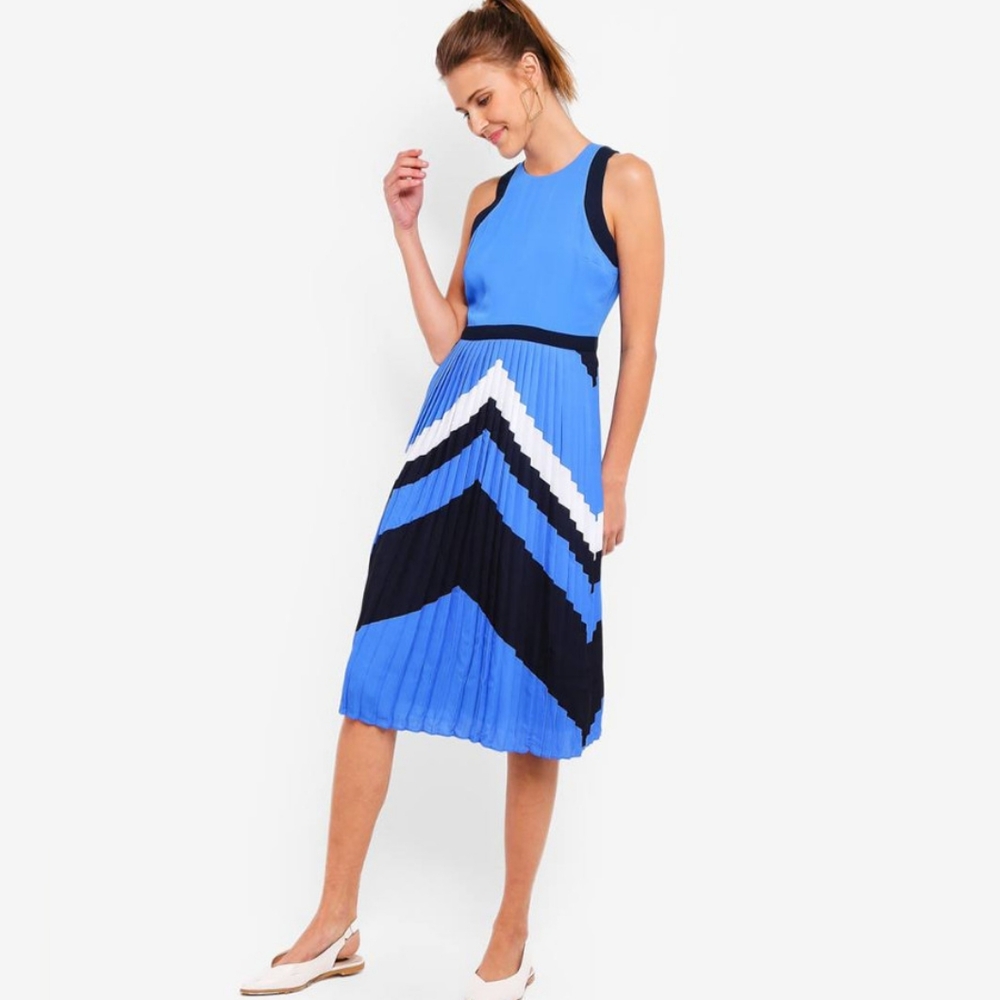 Banana Republic Blue Pleated Chevron Dress
